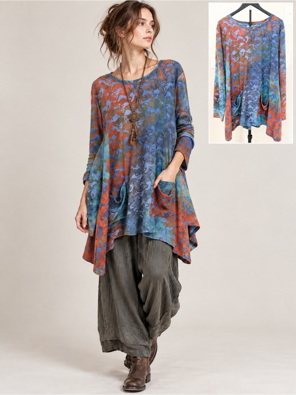 LOGO by Lori Goldstein Abstract Lagenlook Tunic Top XL Lagenlook Boho Artsy